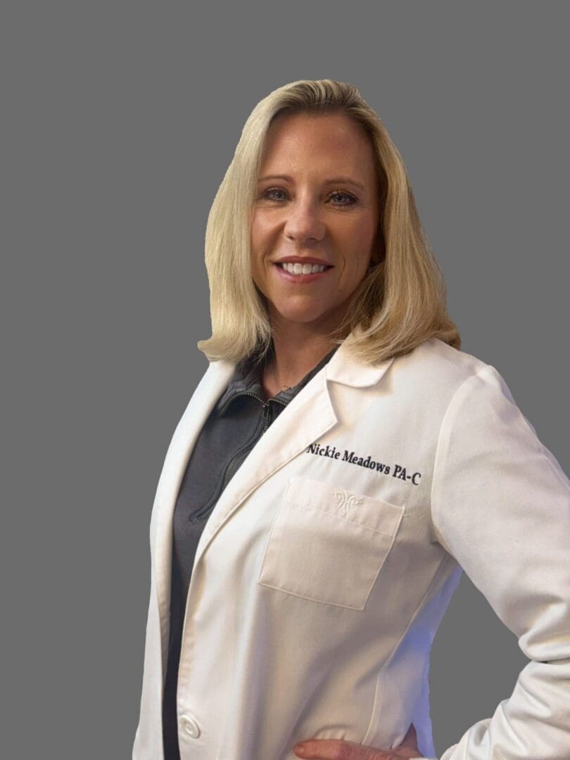 Smiling healthcare professional in white lab coat